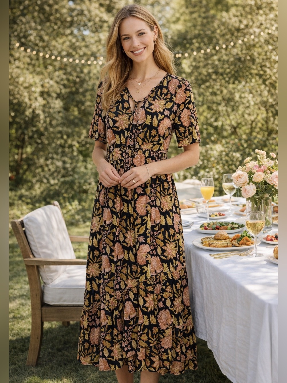 Cottagecore Romantic feminine boho Summer Brunch Floral Dress Maxi Tiered